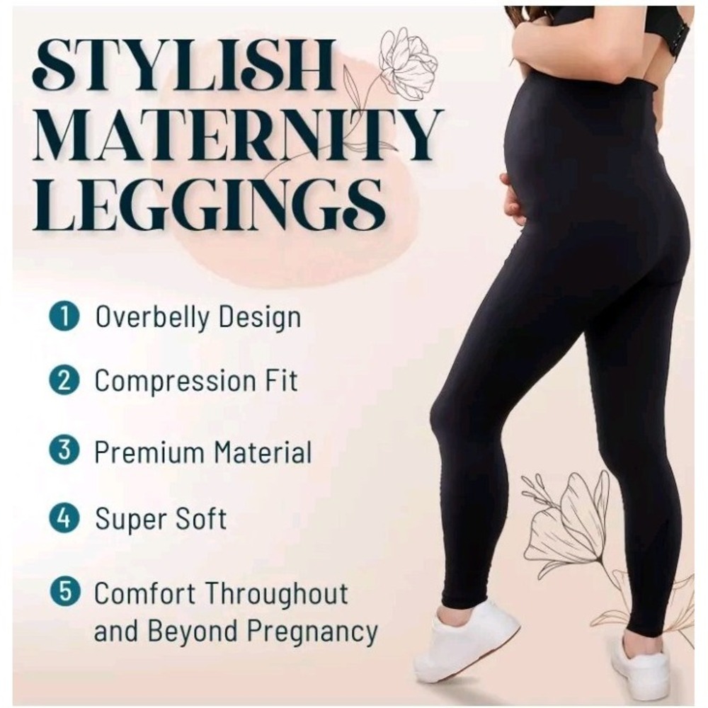 Women's Maternity Stretch Leggings Over The Belly for workouts, Size M,Black NIP